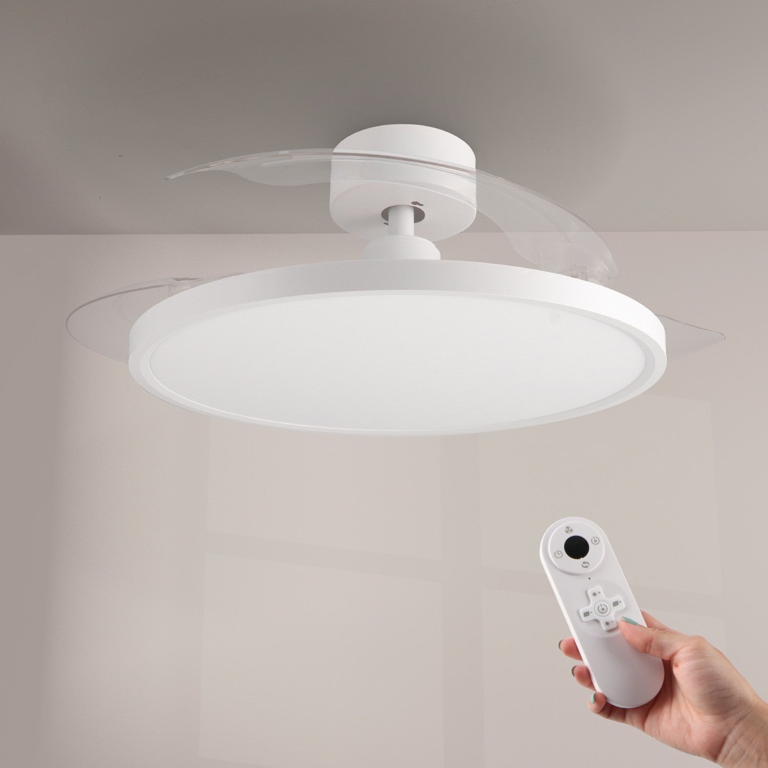 Ventilatore da Soffitto con Luce Potente e Pale Trasparenti Richiudibili LM8097 Bianco