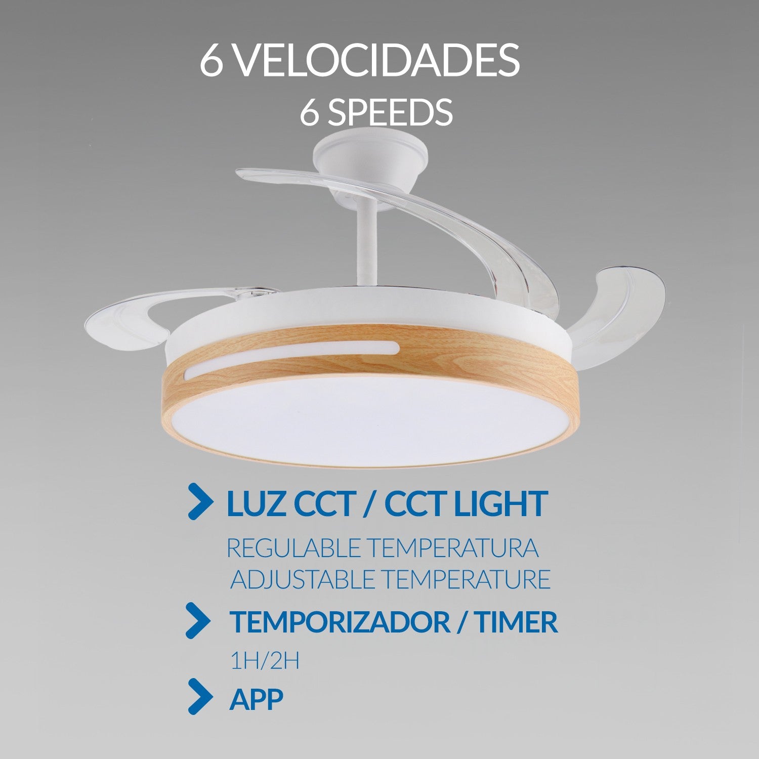 Ventilatore da soffitto, tondo, legno e bianco, policarbonato e alluminio, Diamantlux LM8865 Diamant Lux