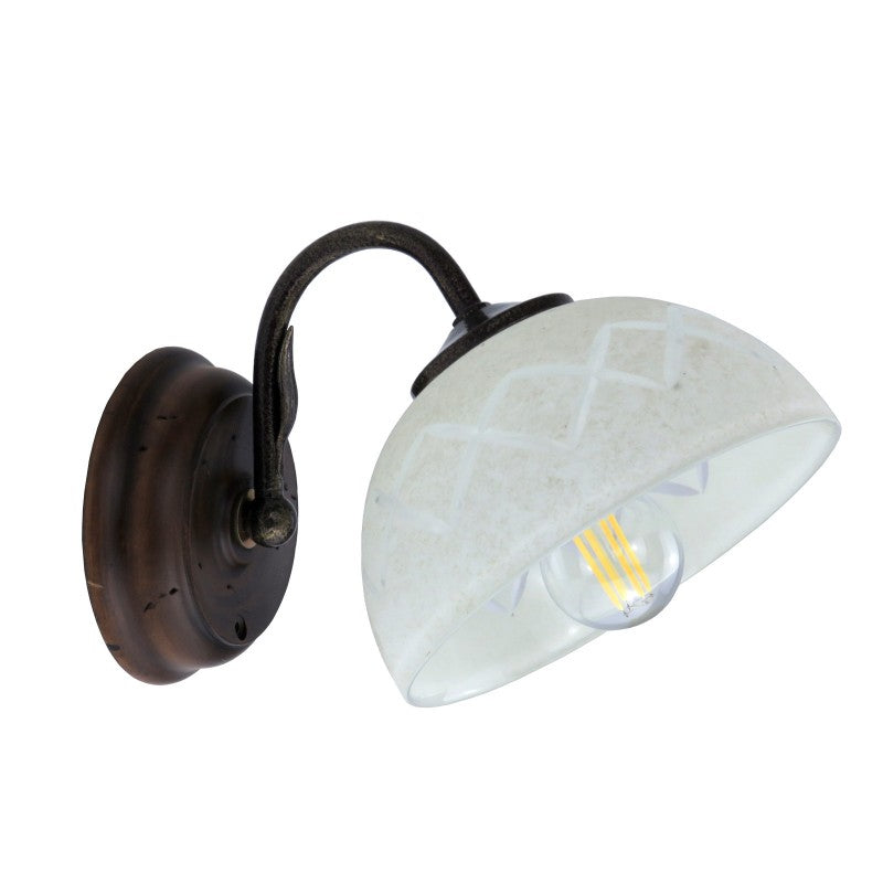 Applique in Legno Vintage 1 Luce E14 Vetro Molato RF/A DIAMANTLUX